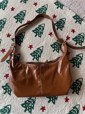 Brown Patent Shoulder Bag with Adjustable Strap